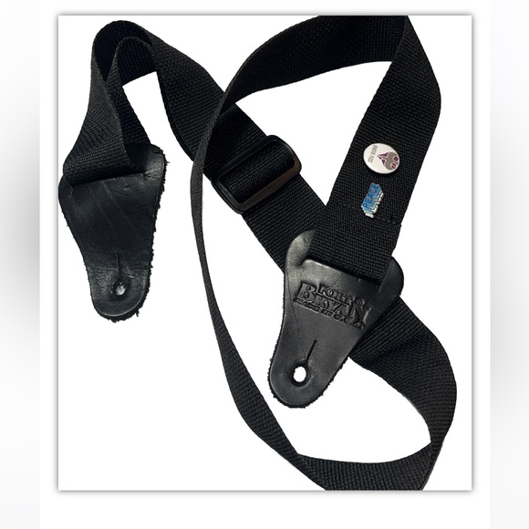 Fort Bryan BLACK GUITAR STRAP, Leather Tab ENDS Nylon, 2” wide, Heavy Duty  USA - Picture 1 of 9
